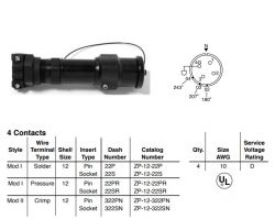 Amphenol EX-13-2-12-12-22SR Star-line EX Plug with Mechanical Clamp, 4 Scoket Pressure Contacts