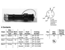 Amphenol EX-13-3-B-12-14P Star-line EX Plug with EEx d Gland, 4 Scoket Solder Contacts