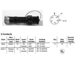 Amphenol EX-13-3-A-12-324SN Star-line EX Plug with EEx d Gland, 5 Socket Crimp Contacts