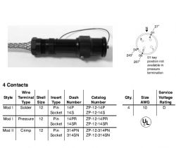 Amphenol EX-13-4-02-12-14PR Star-line EX Plug with Basketweave Cable Grip, 4 Pin Pressure Contacts