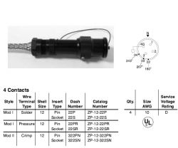 Amphenol EX-13-4-04-12-22PR Star-line EX Plug with Basketweave Cable Grip, 4 Pin Pressure Contacts