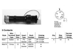 Amphenol EX-13-3-A2-12-653PN Star-line EX Plug with EEx d Gland, 5 Pin Crimp Contacts