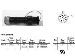 Amphenol EX-13-3-A2-12-355SN Star-line EX Plug with EEx d Gland, 10 Socket Crimp Contacts