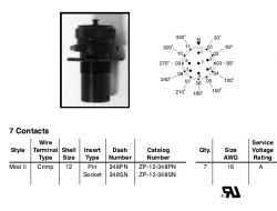 Amphenol EX-17-1-12-348PN Star-line EX Panel Mount Receptacle, 7 Pin Crimp Contacts