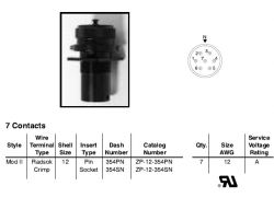 Amphenol EX-17-1-12-354PN Star-line EX Panel Mount Receptacle, 7 Pin Crimp Contacts