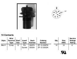 Amphenol EX-17-1-12-355PN Star-line EX Panel Mount Receptacle, 10 Pin Crimp Contacts