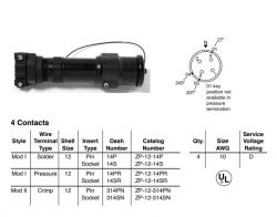 Amphenol EX-13-2-04-12-14PR Star-line EX Plug with Mechanical Clamp, 4 Pin Pressure Contacts