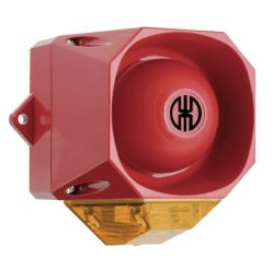 WERMA 439 Series 439.030.55 Heavy Duty Xenon Flash With 105dB Sounder, 9-60V DC Red Housing, Yellow Flash Light 