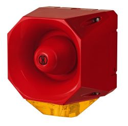 WERMA 442 Series 442.030.55 Heavy Duty Xenon Flash With 120 dB Sounder, 18-30V DC Red Housing, Yellow Flash Light 